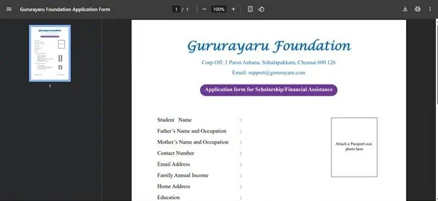 Gururayaru Foundation Scholarship Form
