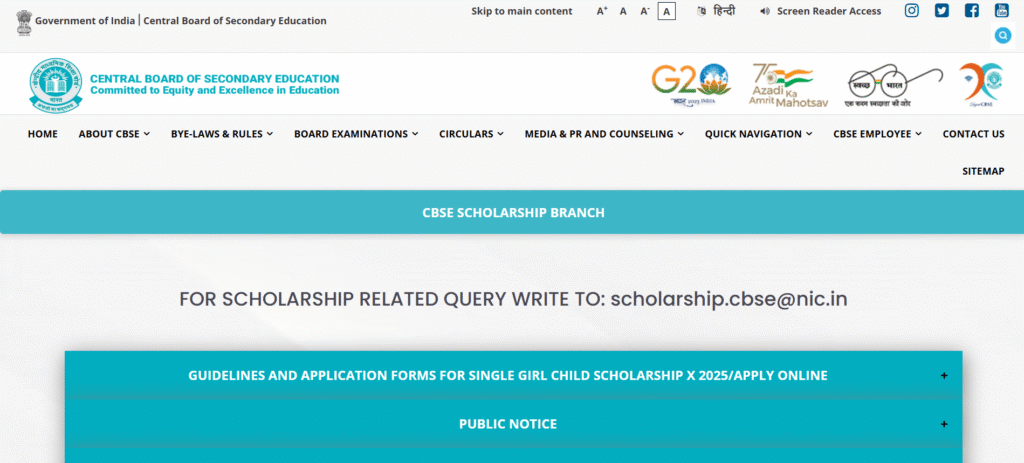 CBSE Single Girl Child Scholarship